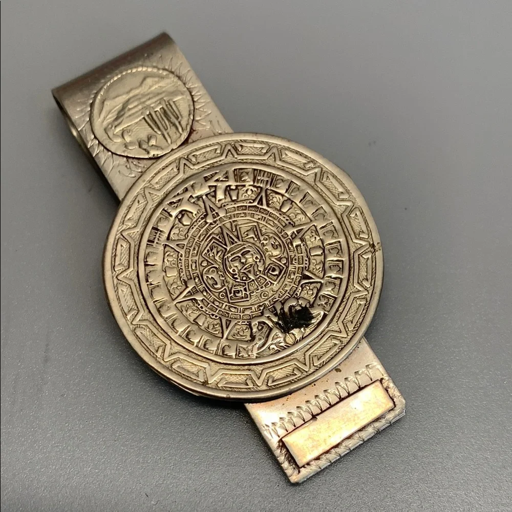 Vintage Mexican Aztec Calendar Design Alpaca Silver Money Clip